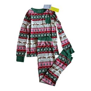 Hatley Girls Christmas Bamboo Pajama Set Fair Isle Dogs Trees Size 8 NWT